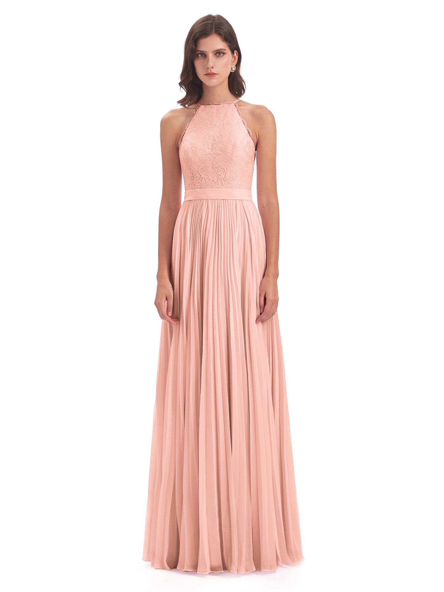 Susan Floor Length Halter Lace Bridesmaid Dresses
