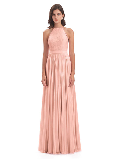 Susan Floor Length Halter Lace Bridesmaid Dresses