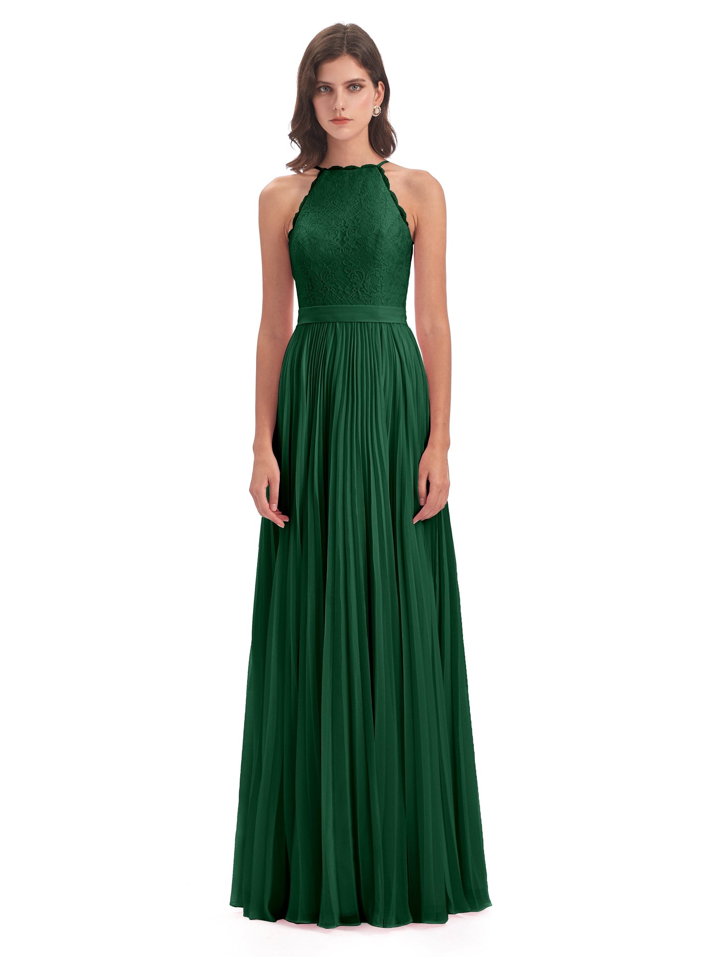 Susan Floor Length Halter Lace Bridesmaid Dresses