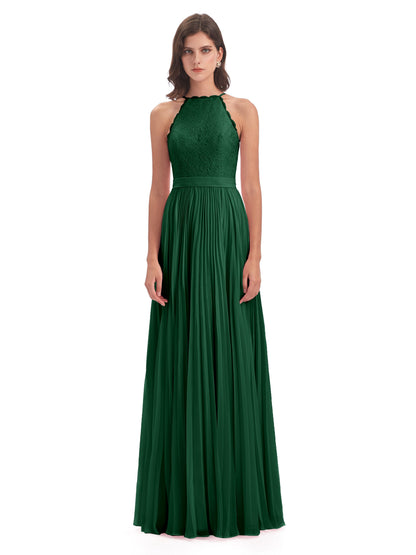 Susan Floor Length Halter Lace Bridesmaid Dresses