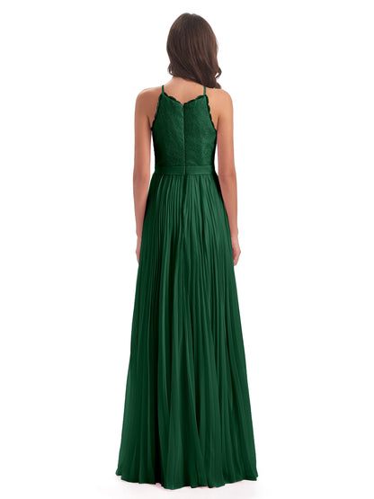 Susan Floor Length Halter Lace Bridesmaid Dresses
