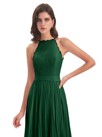 Susan Floor Length Halter Lace Bridesmaid Dresses