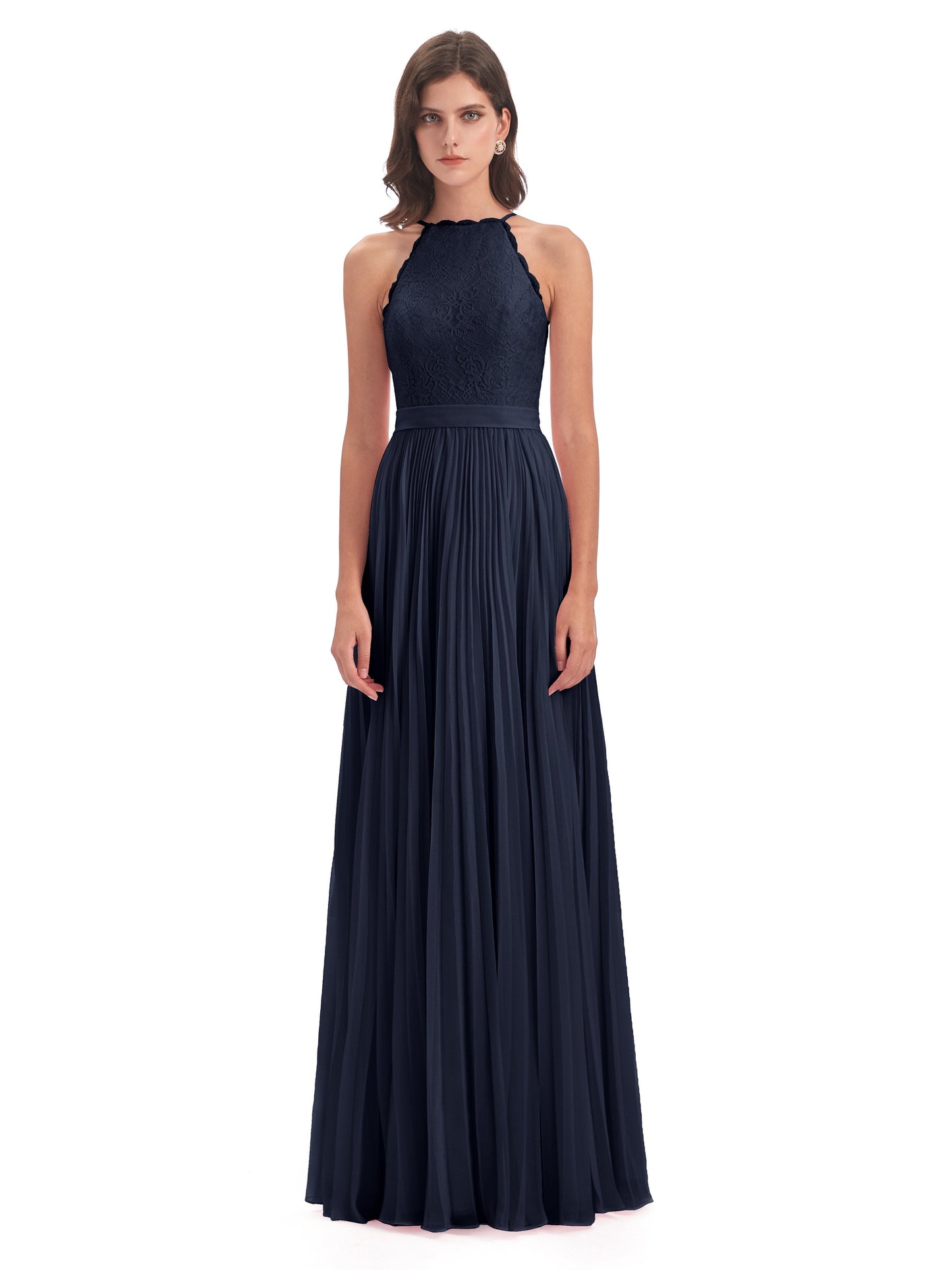 Susan Floor Length Halter Lace Bridesmaid Dresses