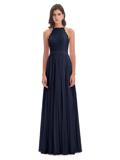 Susan Floor Length Halter Lace Bridesmaid Dresses