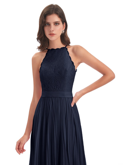 Susan Floor Length Halter Lace Bridesmaid Dresses