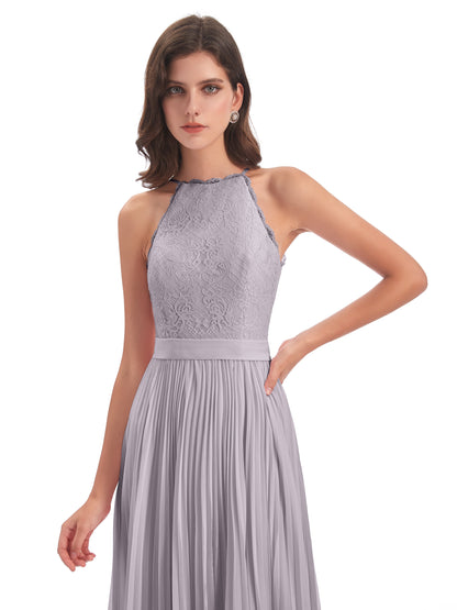 Susan Floor Length Halter Lace Bridesmaid Dresses
