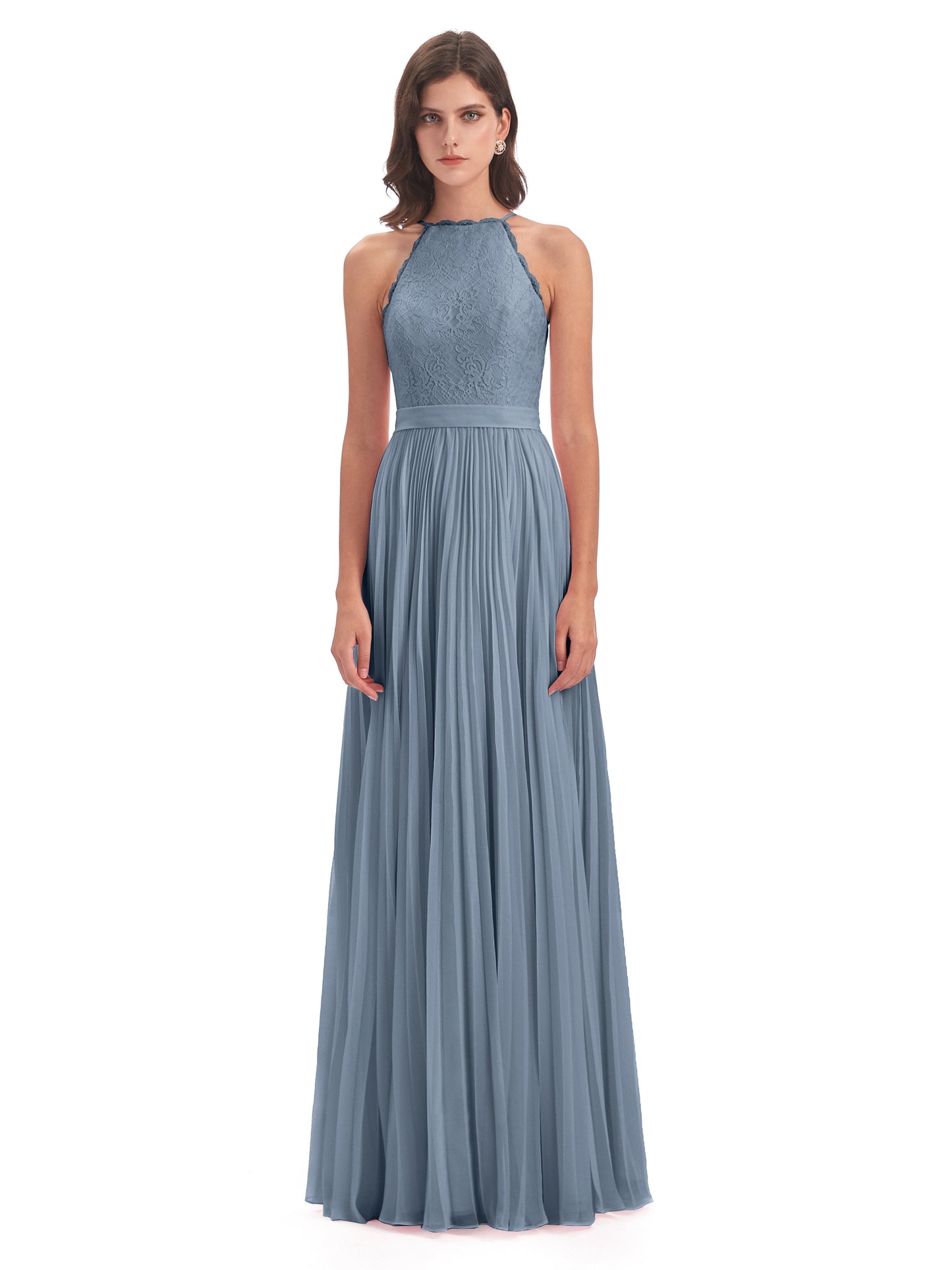Susan Floor Length Halter Lace Bridesmaid Dresses