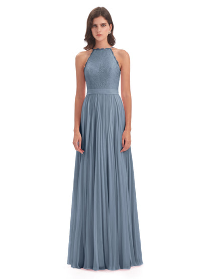 Susan Floor Length Halter Lace Bridesmaid Dresses