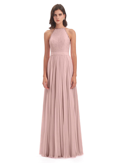 Susan Floor Length Halter Lace Bridesmaid Dresses