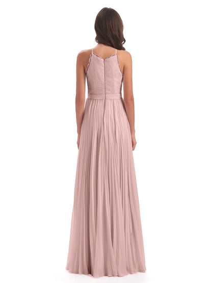 Susan Floor Length Halter Lace Bridesmaid Dresses