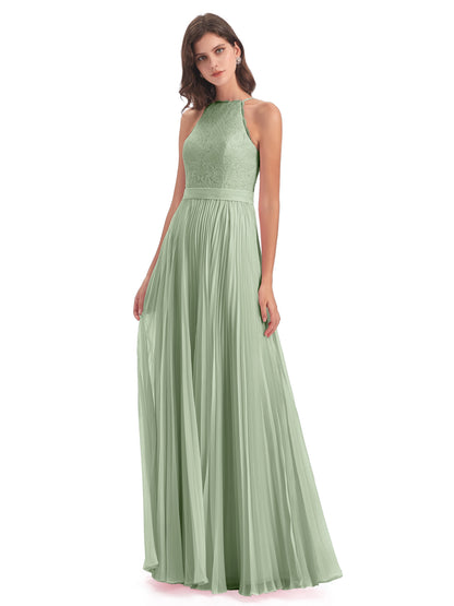 Susan Floor Length Halter Lace Bridesmaid Dresses