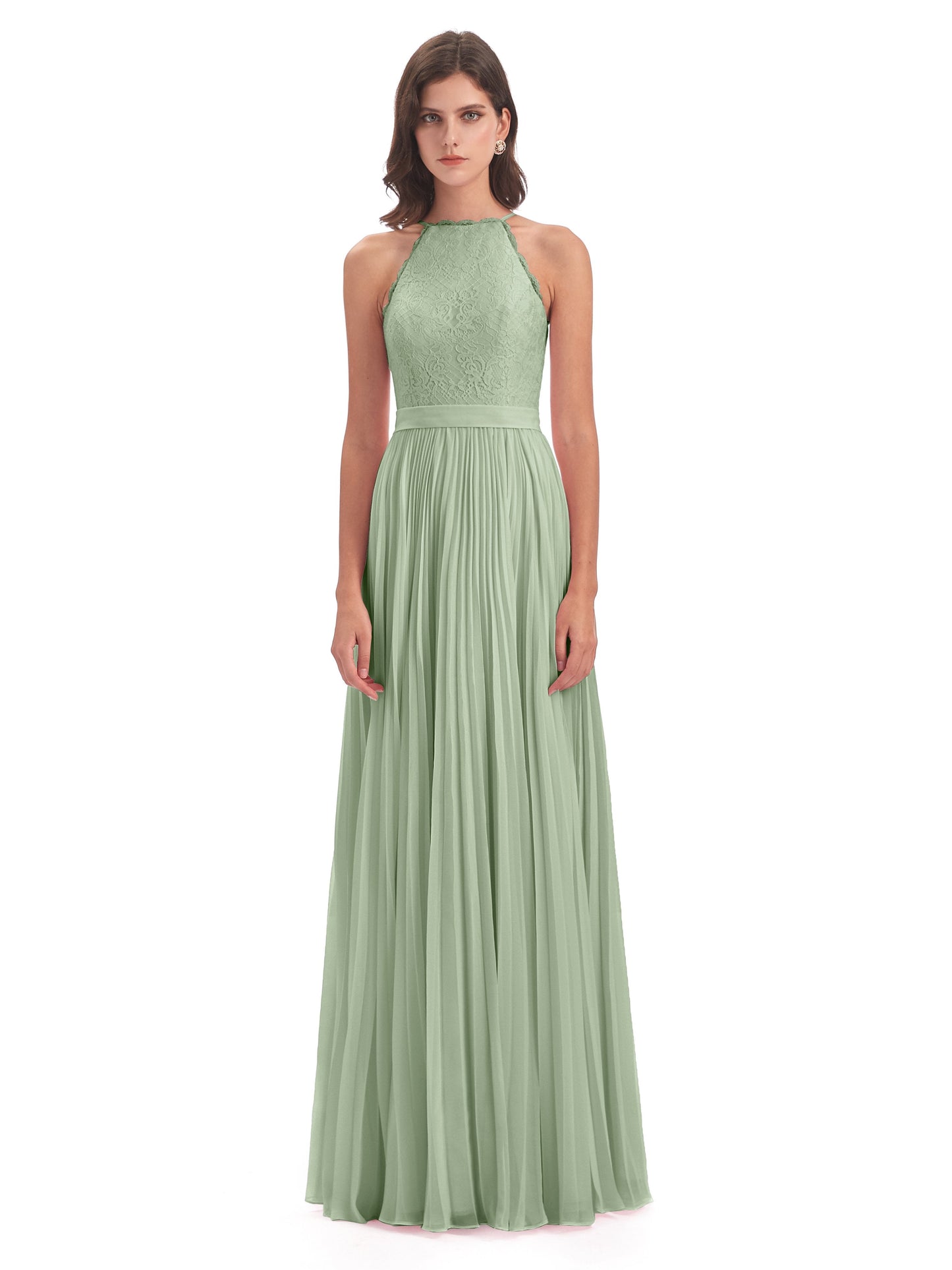 Susan Floor Length Halter Lace Bridesmaid Dresses