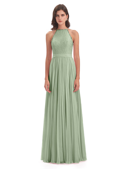 Susan Floor Length Halter Lace Bridesmaid Dresses