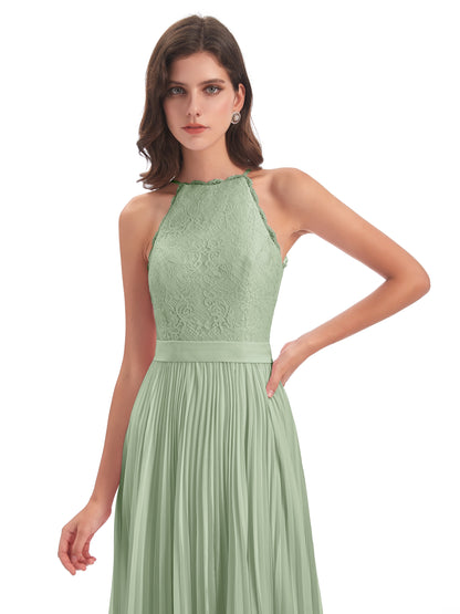 Susan Floor Length Halter Lace Bridesmaid Dresses