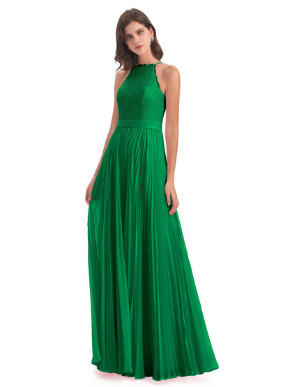 Susan Floor Length Halter Lace Bridesmaid Dresses