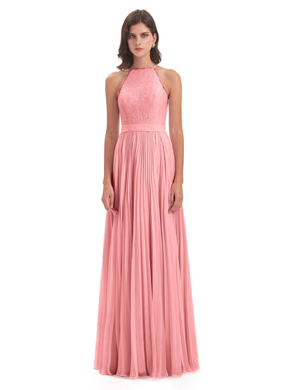 Susan Floor Length Halter Lace Bridesmaid Dresses