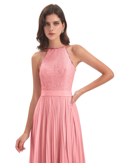 Susan Floor Length Halter Lace Bridesmaid Dresses