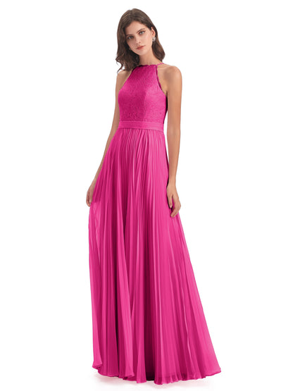 Susan Floor Length Halter Lace Bridesmaid Dresses