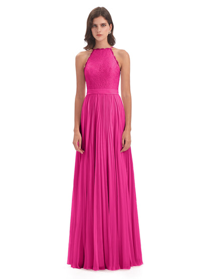 Susan Floor Length Halter Lace Bridesmaid Dresses