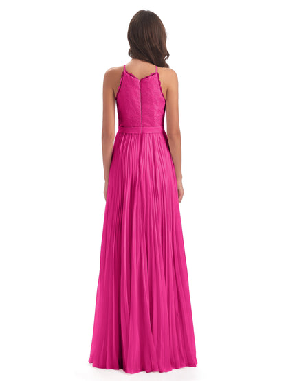 Susan Floor Length Halter Lace Bridesmaid Dresses