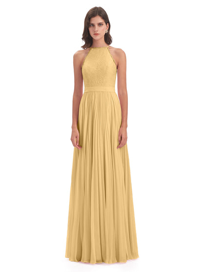 Susan Floor Length Halter Lace Bridesmaid Dresses