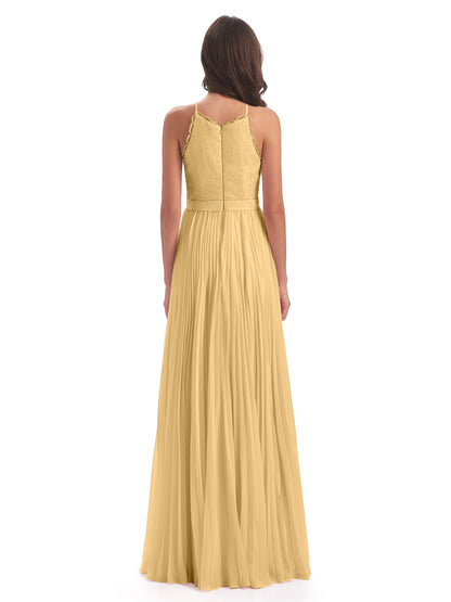 Susan Floor Length Halter Lace Bridesmaid Dresses