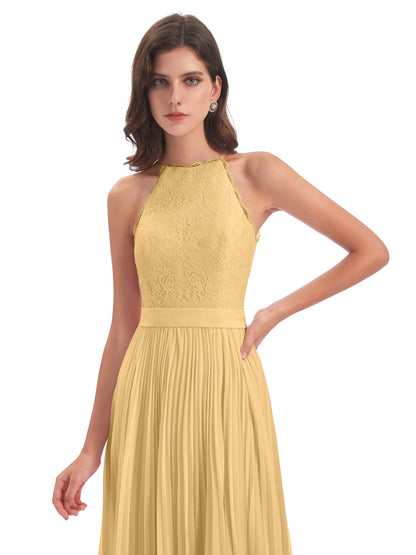 Susan Floor Length Halter Lace Bridesmaid Dresses