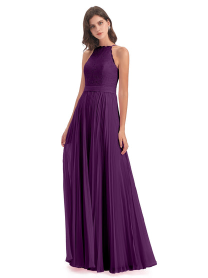 Susan Floor Length Halter Lace Bridesmaid Dresses