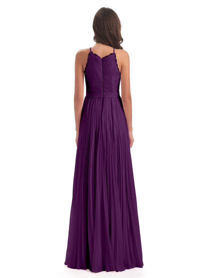 Susan Floor Length Halter Lace Bridesmaid Dresses