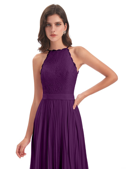 Susan Floor Length Halter Lace Bridesmaid Dresses