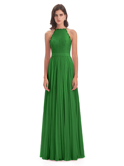 Susan Floor Length Halter Lace Bridesmaid Dresses