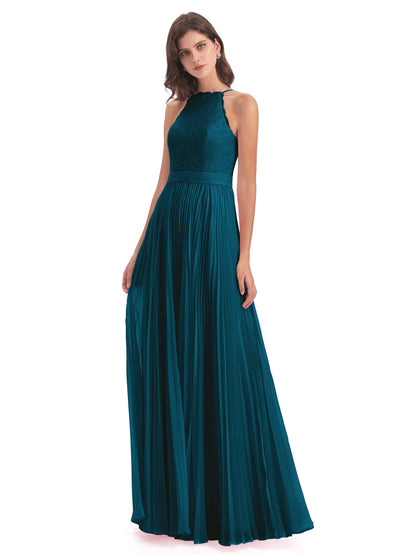 Susan Floor Length Halter Lace Bridesmaid Dresses