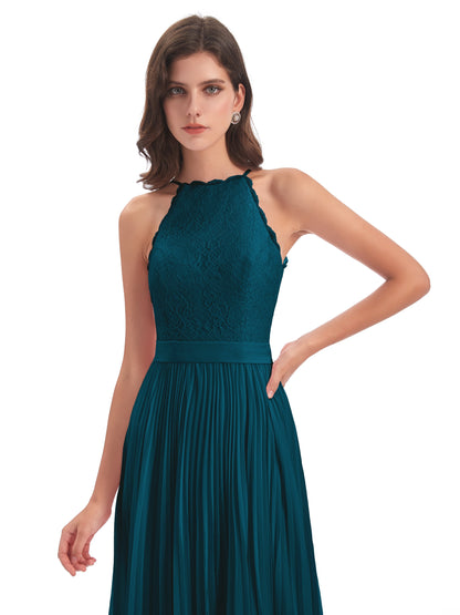 Susan Floor Length Halter Lace Bridesmaid Dresses