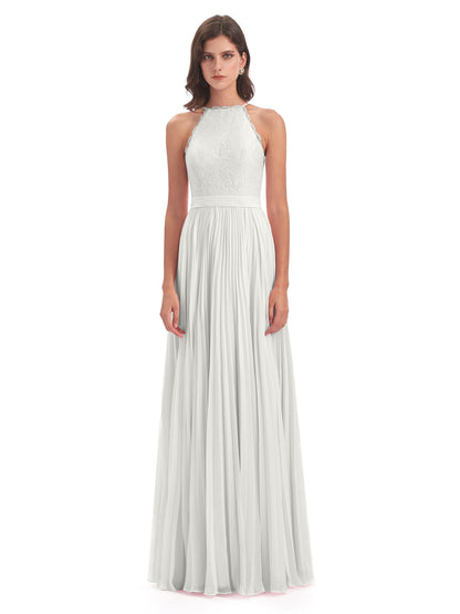 Susan Floor Length Halter Lace Bridesmaid Dresses