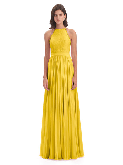 Susan Floor Length Halter Lace Bridesmaid Dresses