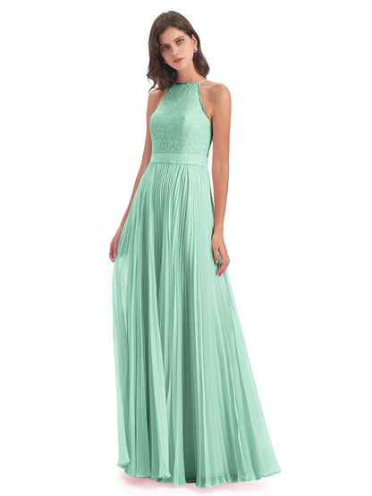 Susan Floor Length Halter Lace Bridesmaid Dresses