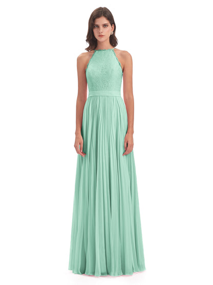 Susan Floor Length Halter Lace Bridesmaid Dresses