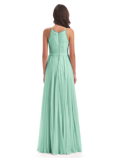 Susan Floor Length Halter Lace Bridesmaid Dresses