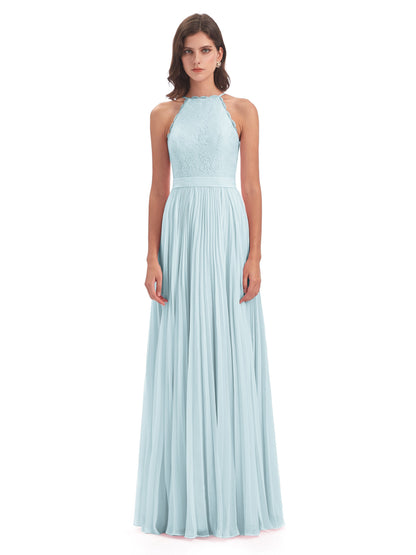 Susan Floor Length Halter Lace Bridesmaid Dresses