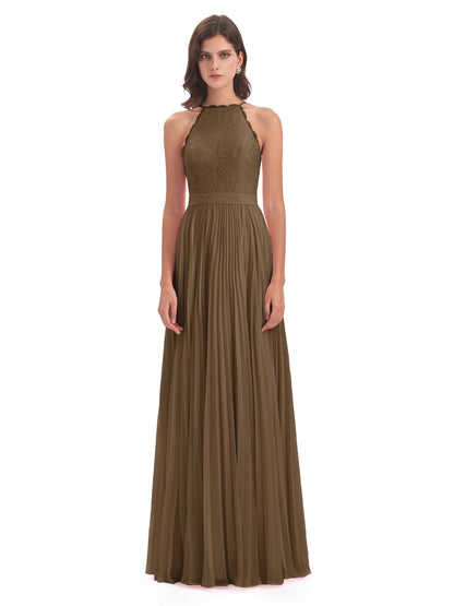 Susan Floor Length Halter Lace Bridesmaid Dresses