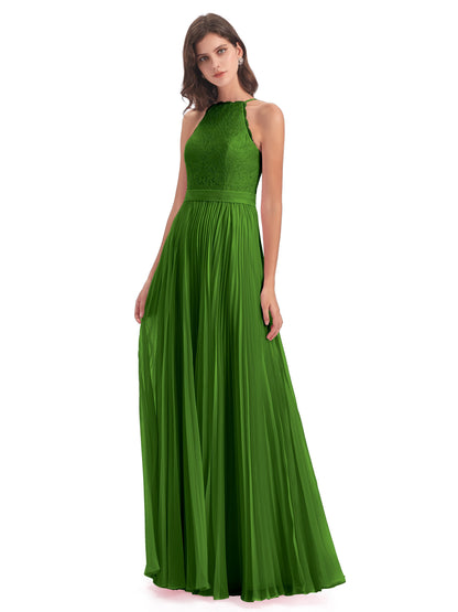 Susan Floor Length Halter Lace Bridesmaid Dresses