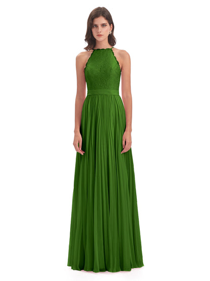 Susan Floor Length Halter Lace Bridesmaid Dresses