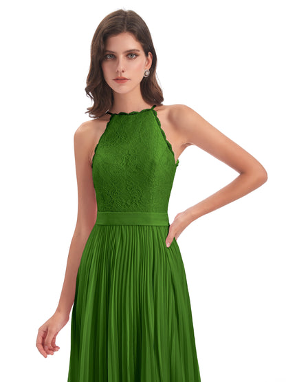 Susan Floor Length Halter Lace Bridesmaid Dresses
