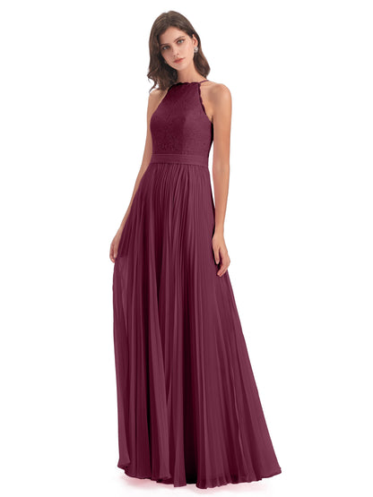Susan Floor Length Halter Lace Bridesmaid Dresses