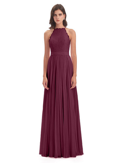 Susan Floor Length Halter Lace Bridesmaid Dresses