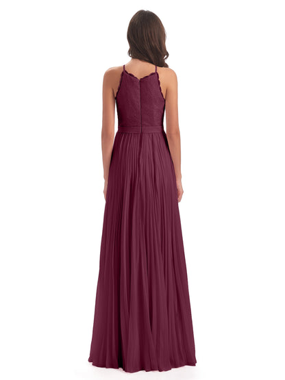 Susan Floor Length Halter Lace Bridesmaid Dresses