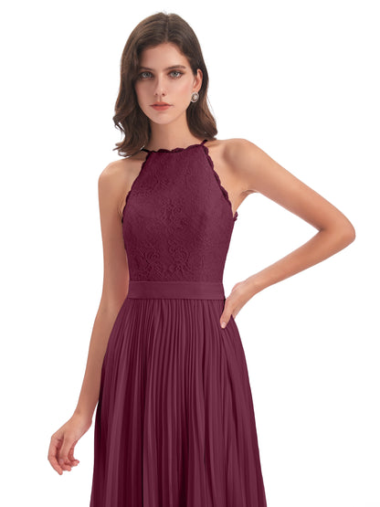 Susan Floor Length Halter Lace Bridesmaid Dresses