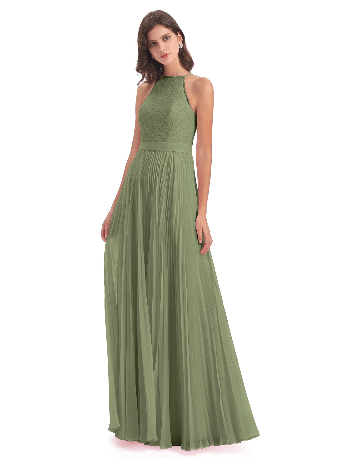 Susan Floor Length Halter Lace Bridesmaid Dresses