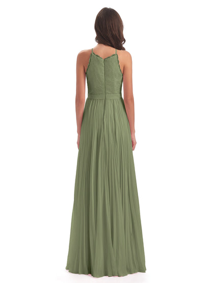 Susan Floor Length Halter Lace Bridesmaid Dresses