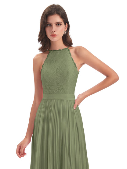 Susan Floor Length Halter Lace Bridesmaid Dresses